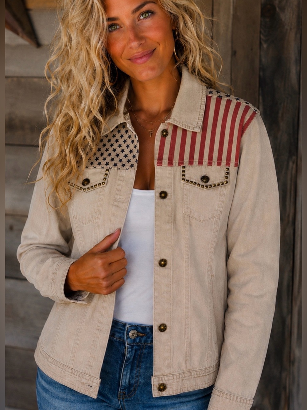 NWT DG2 Diane Gilman XL Americana Stretch Denim Jacket Patriotic USA
